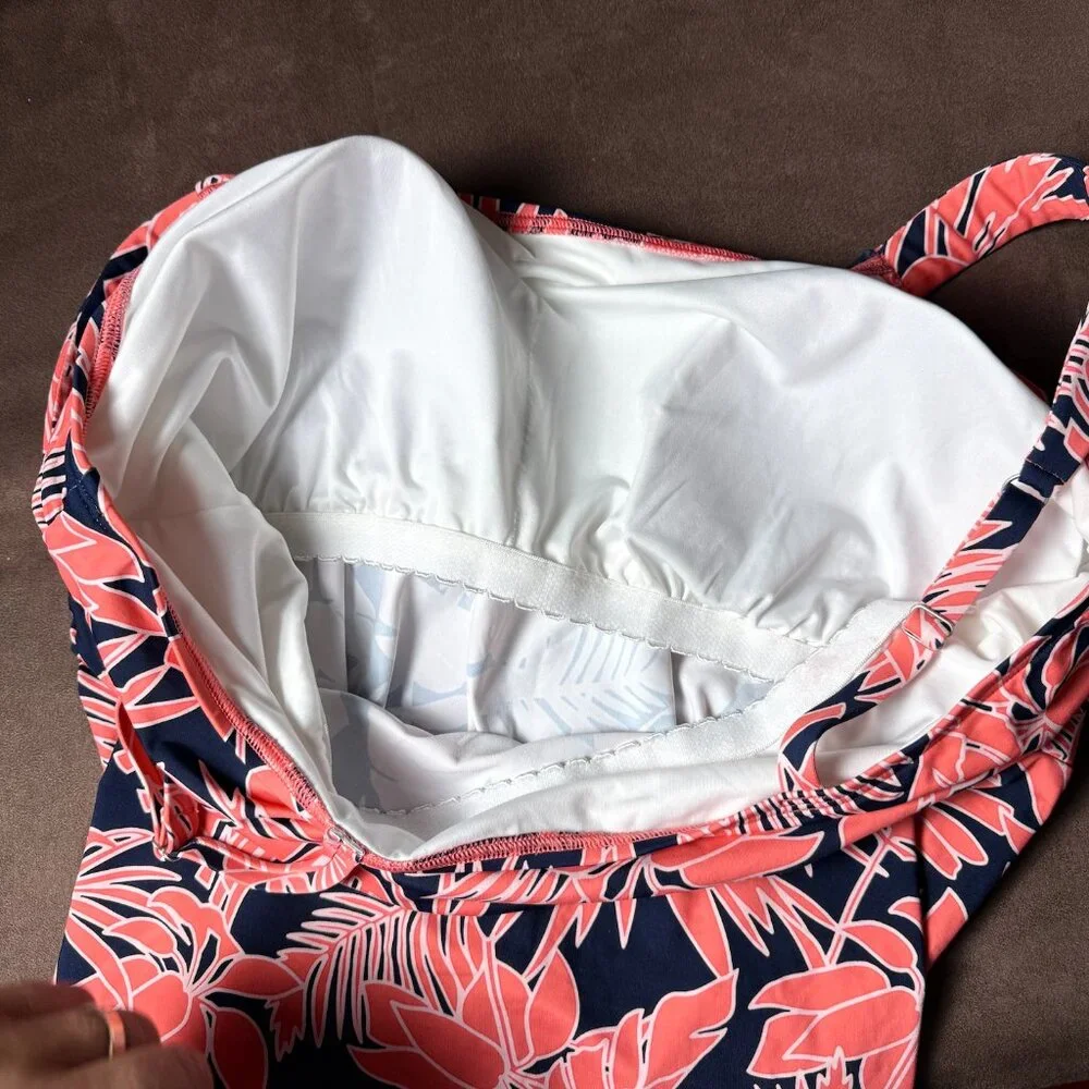Lands' End Women's XS Flutter Scoop Neck Tankini Top Wood Lily / Navy Floral  Pl